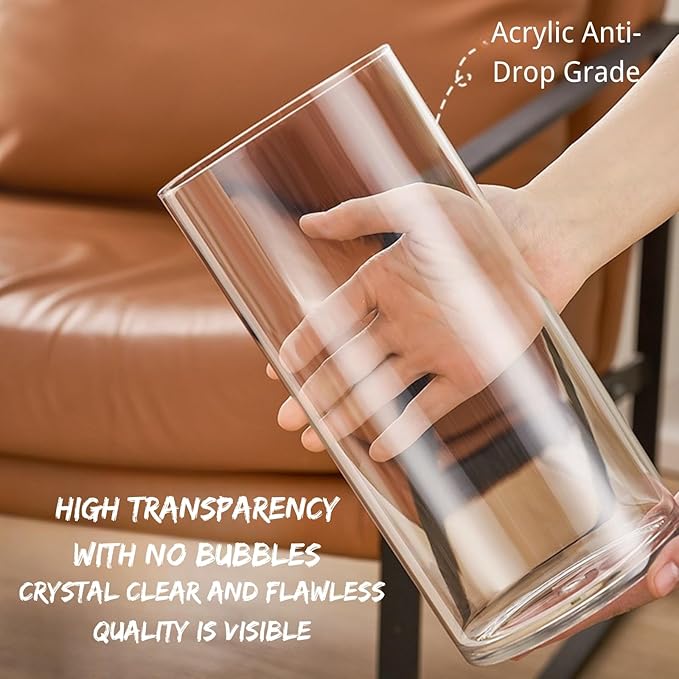 Clear Acrylic Flower Vase, Modern Unbreakable Decorative Cylinder Vase for Wedding Bouquets, Centerpieces, and Home Decor - 15cm Diameter, 30cm Height