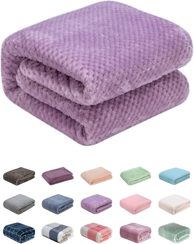 Fuzzy Throw Blanket, Plush Fleece Blankets for Adults, Toddler, Boys and Girls, Warm Soft Blankets and Throws for Bed, Couch, Sofa, Travel and Outdoor, Camping (Throw(50"x70"), L-Lavender)