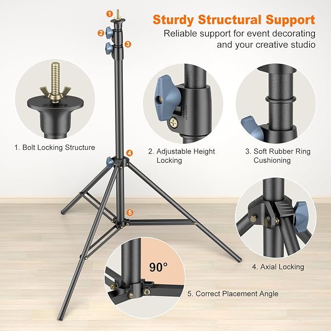 LINCO Lincostore Zenith Portable T-Shape Background Backdrop Stand Kit 5x6.7ft - 5ft Wide (Fixed) and 6.7ft High (Adjustable)- Lightweight Only 4 Lbs Easy to Carry and Storage Black