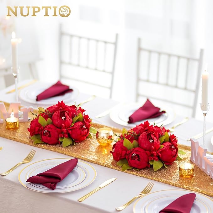 NUPTIO Flower Balls Flowers for Centerpieces: 10 Pcs 9.4 inch Diam Red Artificial Peony Fake Flower Ball Arrangement Bouquet Wedding Centerpieces for Tables Wedding Centerpiece Decorations