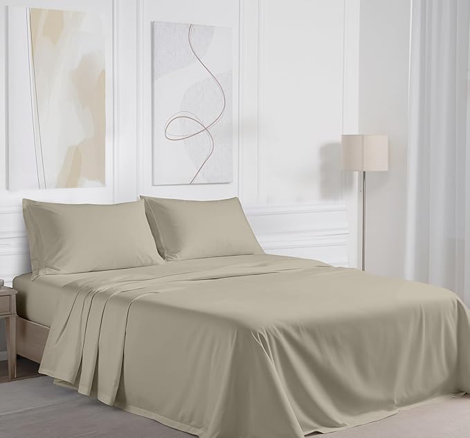 RUVANTI 100% Cotton Twin XL Sheet Sets, 3 Pieces, Soft & Breathable Percale Weave Bedding, Deep Pocket 16", Hotel Standard, Crisp Cool Feel, Durable, Perfect Size Dyed Sheets, Taupe