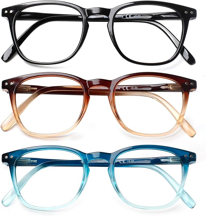Henotin 3-Pack Blue Light Blocking Reading Glasses,Spring Hinge Computer Readers for Men Women,Anti UV Ray Filter Eyeglasses (Mixed Color-1, 1.50, Diopters)