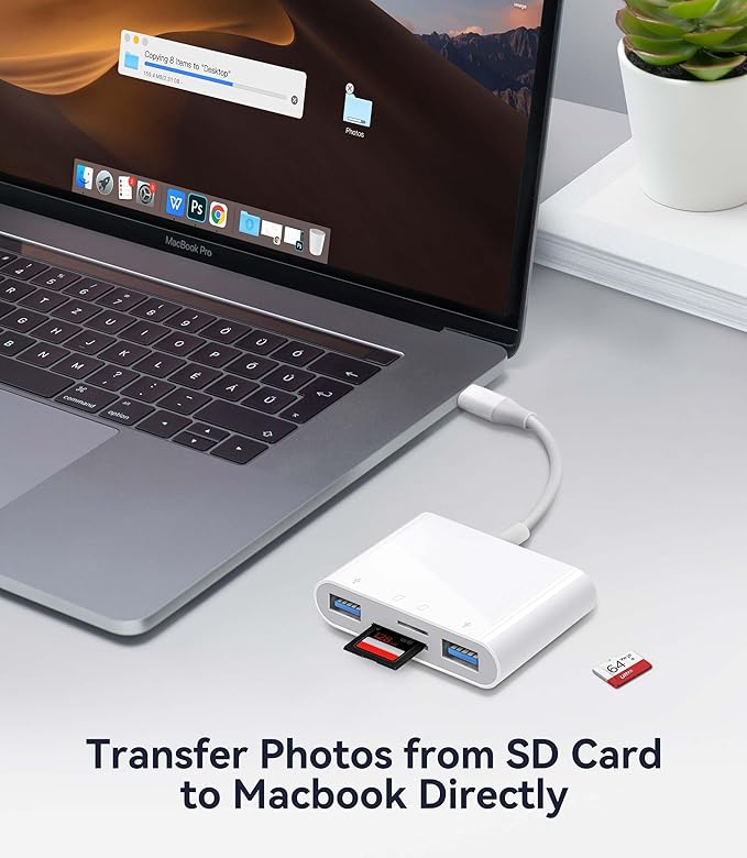 USB C SD Card Reader for Mac/MacBook/iPad/iPhone 15 Pro WNXSLOAD SD Card Adapter with Dual Card Slots & Dual USB Ports, USB-C/TypeC 4 in 1 Trail Camera Memory Card Reader, Plug and Play - 4 Slots