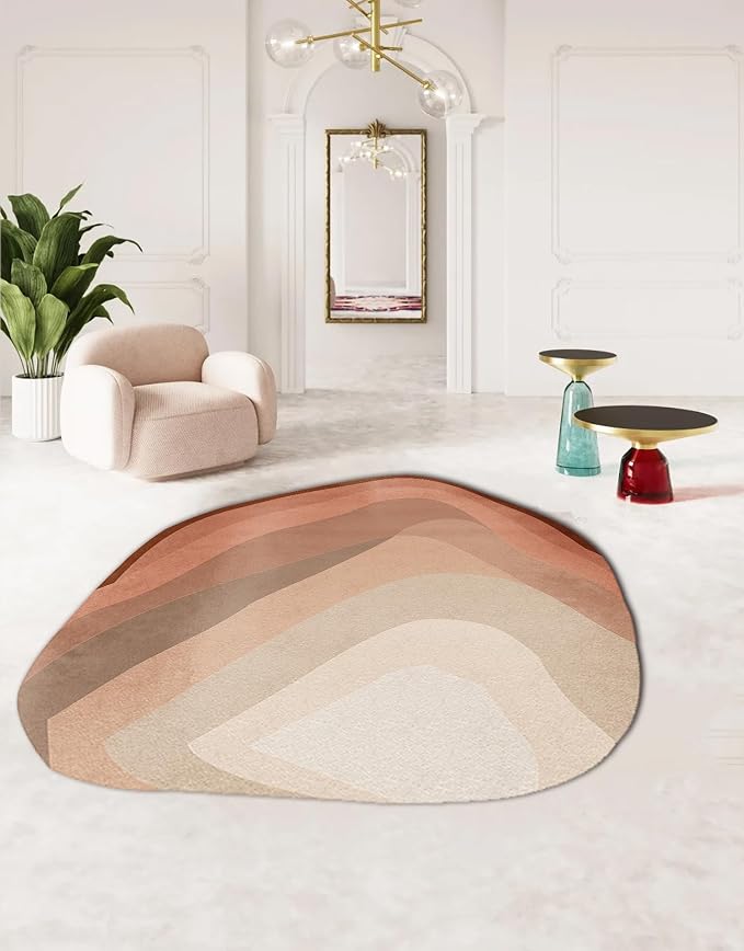 Ombre Brown Beige Organic Shaped Rug 8x10 Modern Abstract Washable Irregular Large Rugs for Living Room Bedroom Meetingroom Low Pile Fluffy Area Rug Nordic Boho Home Office Guestroom Floor Carpet