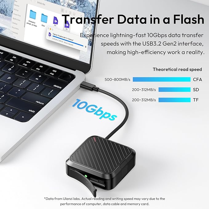 ULANZI CRC10 3-in-1 SD Card Reader Case & Holder, 13-Slot Storage for CFA/SD/TF Cards, USB 3.2 Gen2 10Gbps High-Speed Transfer, Aluminum Alloy Body, Type-C Compatible with Windows/Mac/iOS/Android