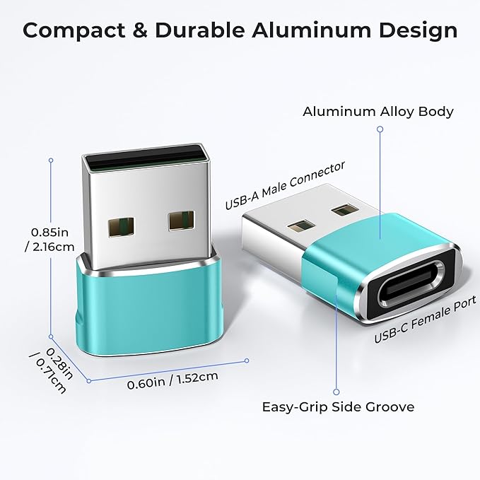 Basesailor USB to USB C Adapter 2 Pack,Type C Female to USB A Male Charger Cable Converter for Apple Watch Ultra iWatch Series 9 7 SE,AirPods Pro 2,iPhone 15 14 13 12 Plus Max,iPad 9 10 Air 4 5 Mini 6