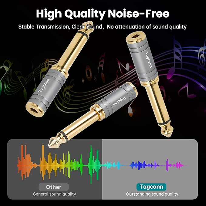 6.35mm 1/4 Inch to 3.5mm 1/8 Inch Adapter 2 Pack, 6.35mm Quarter Inch TS Mono Male to 3.5mm TRS Female Stereo Jack Plug Audio Converter Connector Premium Quality Series for Speaker, Headphone, Guitar