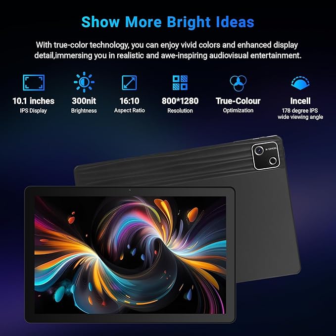 Tablet, 10 inch tablet Android 15 with Octa-core Processor, 30GB+128GB+1TB Expand, 6200mAh, 15W Fast Charge, 1280x800 HD IPS Screen, WiFi 6, BT 5.4, Dual Camera, Widevine L1 support, GMS Certified