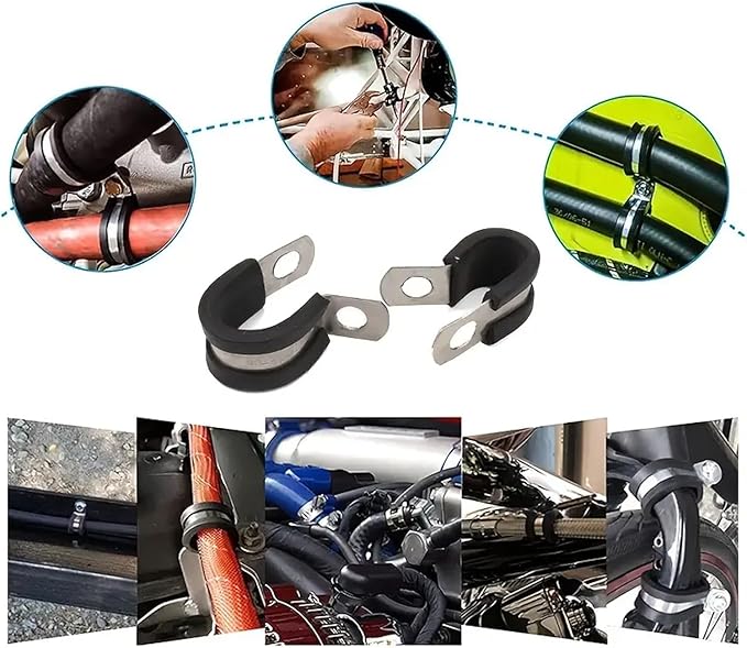 MISPIRE 15/16 Inch R-type Stainless Steel Rubber Insulated Cable Clamps, 10 PCS, Black
