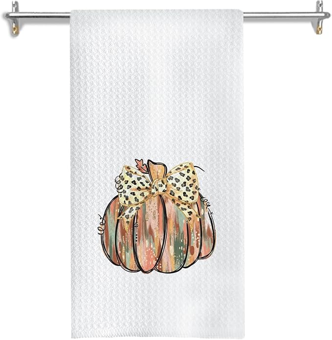 Glitter Pumpkin Fall Kitchen Towels, Coquette Bow Pumpkin Dish Tea Towels for Kitchen Decor, Preppy Girly Autumn Thanksgiving Decorative Hand Towel for Bathroom, 16x24 Inches