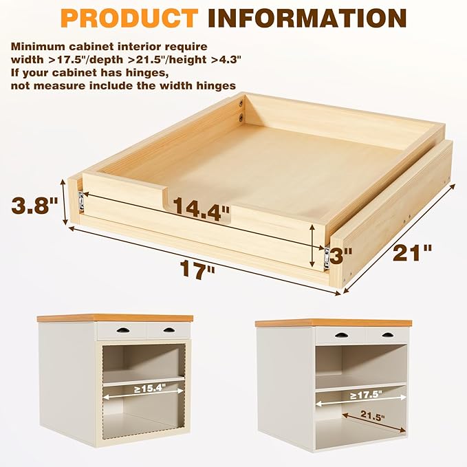 Grehitk Pullout Cabinet Organizer, 17''W×21''D×3''H Slide Out Shelves for Kitchen Cabinets, Pull out Drawers for Kitchen Cabinets, Pantry, Bathroom, & Storage Organization