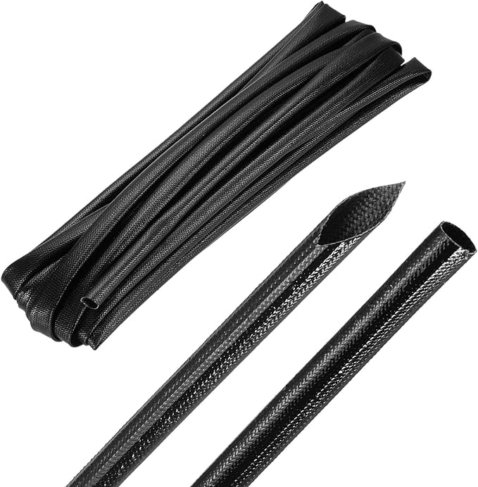 MECCANIXITY 20ft Braided Cable Sleeve, 9/32" ID 200C High Temperature 1500V Fiberglass Wire Insulation Cord Protector Organizer Wires Management for Motor Engine Fuel Line, Black