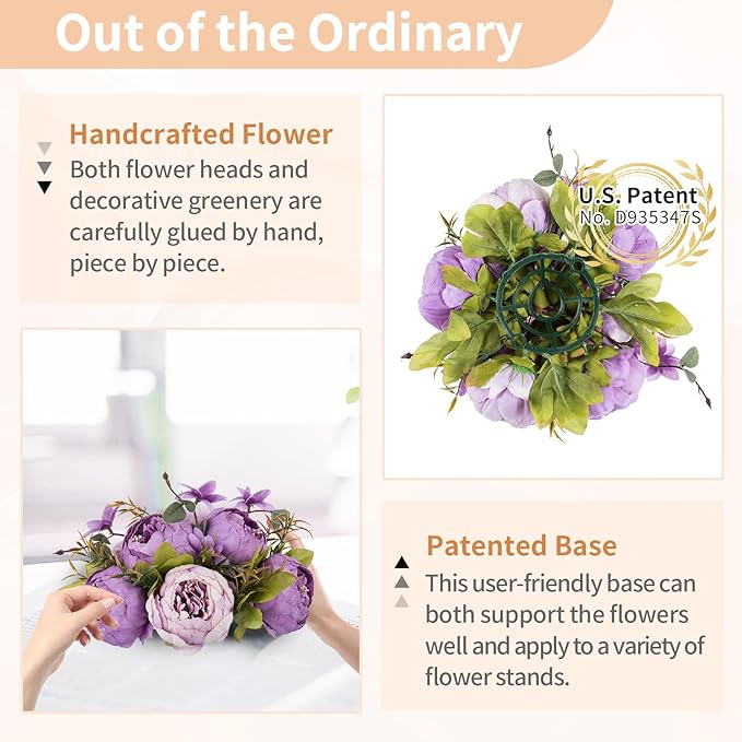 NUPTIO Peony Artificial Flowers for Centerpieces: 2 Pcs 9.4 inch Diam Purple Faux Peony Flowers Fake Flower Balls Arrangement Bouquet Wedding Centerpieces for Tables Wedding Centerpiece Decorations