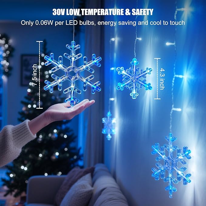Minetom Christmas Snowflake Lights - 2 Pack 13 ft 192 LED Icicle Lights with 16 Drops, 12 Modes and Timer, IP65 Waterproof Connectable Christmas Light for House Eave Window Indoor Outdoor Decoration