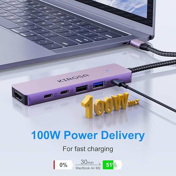 KIROSA USB C Hub: Multiport Adapter for Macbook Pro Air - 9IN1 USBC to HDMI Hub Dongle - Travel USB-C Docking Station for Laptops and Type C Devices (4K HDMI 100W PD USB3.0 SD/TF Card Reader)