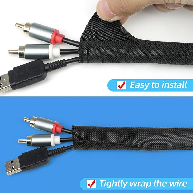 Automotive Wire Loom Tubing, Split Braided Cord Protectors from Pets No Chew, Flexible Cable Sleeve Cable Management for TV/Computer/Electric Wires (Black, 3/4"-10ft)