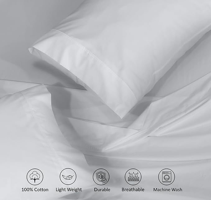 RUVANTI 100% Cotton Sheets Queen Size Set, 4 Pieces, Soft & Breathable Percale Weave Bedding, Deep Pocket 16", Hotel Standard, Crisp Cool Feeling, Durable, Perfect Dyed Bed Sheet, Quiet Gray