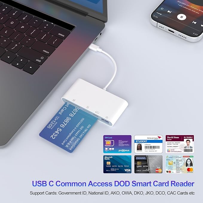 5-in-1 Multi USB C SD/TF/Smart Card Slot+USB OTG Memory Card Reader for iPhone 16/iPad Pro，DOD Military Common Access CAC Smart ID Card Reader for iPhone 16 15/iPad Pro/Mac/Samsung/Laptop/Tablets