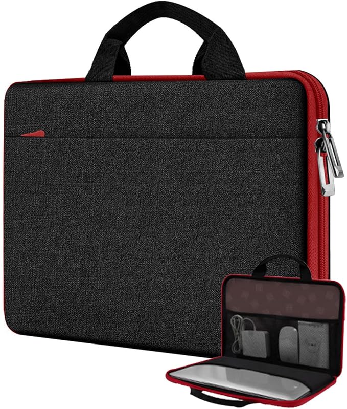Hseok Laptop Case 13.3-14 inch Briefcase Handbag, Water-Resistant and Shockproof Computer Sleeve Compatible with MacBook Pro 14", Mac Air/Pro 13.3" and 13"-14" Notebooks Chromebooks,Black-red