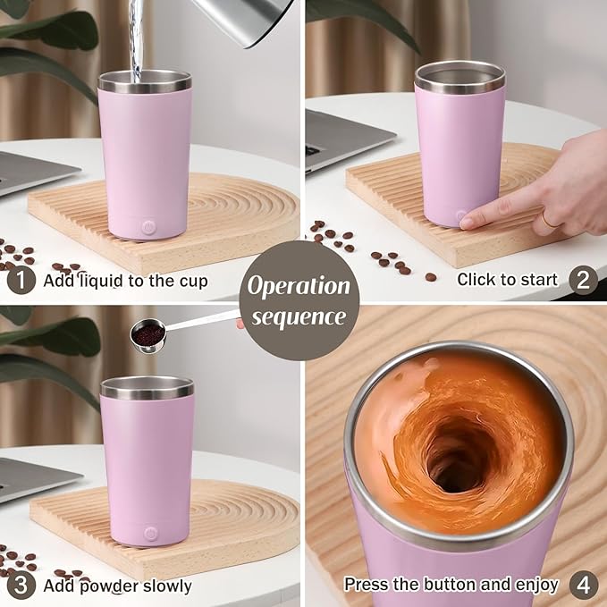 hatisan Self Stirring Coffee Mug With Lid Electric High Speed Self Stirring Mug 400ml Rechargeable Detachable Stainless Steel Self Stirring Cup for Coffee, Milk, Cocoa Christmas Gift(Purple)