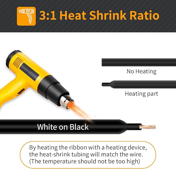 Replace for DYMO Rhino 6mm Black Heat Shrink Tube 18059 A18059 Compatible with DYMO Rhino 4200 5200 5000 6000 6000+ Label Maker Heat Shrink Tape Refills, 1/4" x 4.9',White on Black,4-Pack