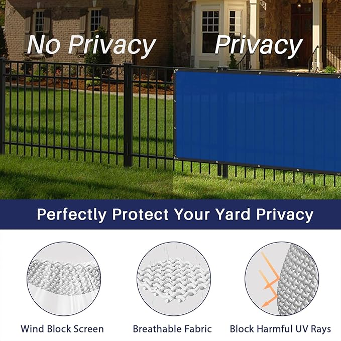 Windscreen4less Privacy Fence Screen Heavy Duty Windscreen Fencing Mesh Fabric Shade Net Cover with Brass Grommtes for Outdoor Wall Garden Yard Pool Deck, 6'x35' Blue