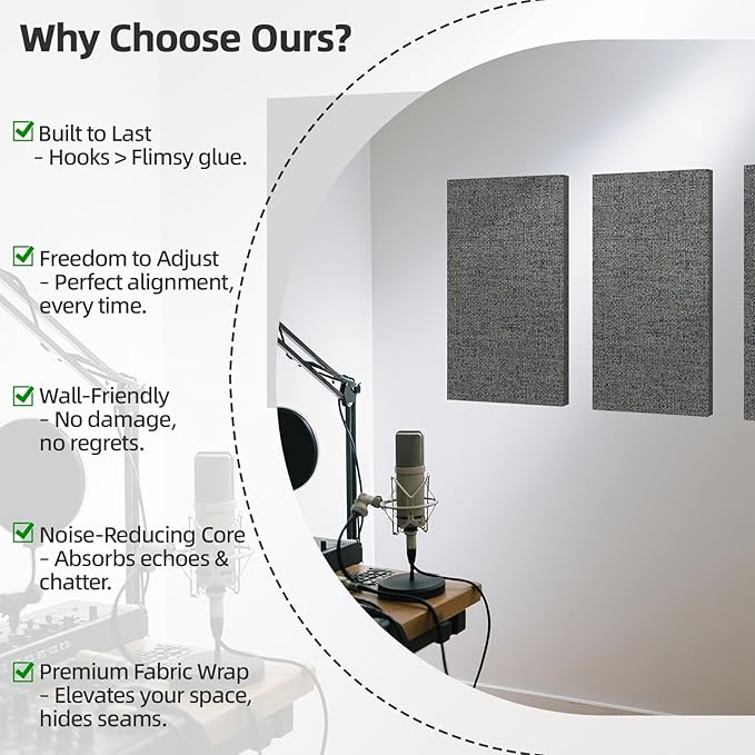 Art3dwallpanels 4 PCS Acoustic Panels, 24''x12'' Fabric Soundproof Wall Panels, Easy-Hook Mounting Sound Absorbing Panels for Studios, Office, Home Theater,Dark Grey