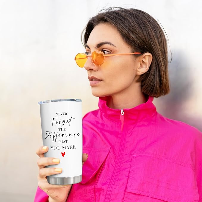 Thank You Gifts for Women/Men, Teacher/Employee Appreciation Gifts, Retirement Gift for Woman, Farewell Gift for Coworkers, Never Forget The Difference You Make Tumbler 20oz