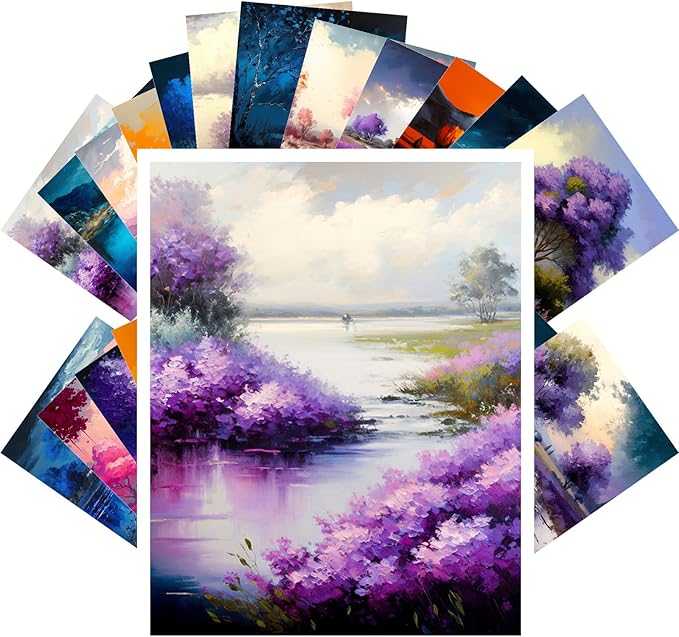PIXILUV Vintage Postcards (24 pcs 4"x6" each) Autumn Night Bright Color Impressionism Scenery Coutryside Views Vintage Postcards Book Illustrations Reprint