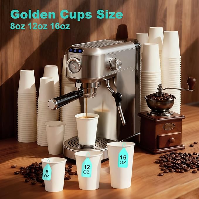 Coolcap 12 oz 300 Pack Disposable Coffee Cups, Bulk White Disposable Paper Cups, Coffee Cups for Hot Tea, Chocolate and Cold Drinks