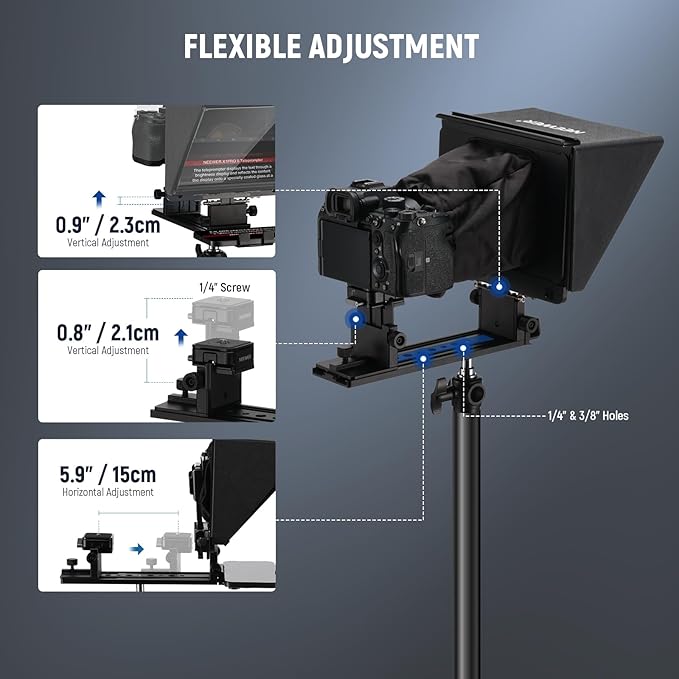 NEEWER X1 Pro II Teleprompter 9" All Metal with RT113 Remote/App Control, Quick Switch 1s Lock Arca Type QR Plate, Magnetic Phone Clamp Compatible with iPhone Android Smartphone, Assembly Free