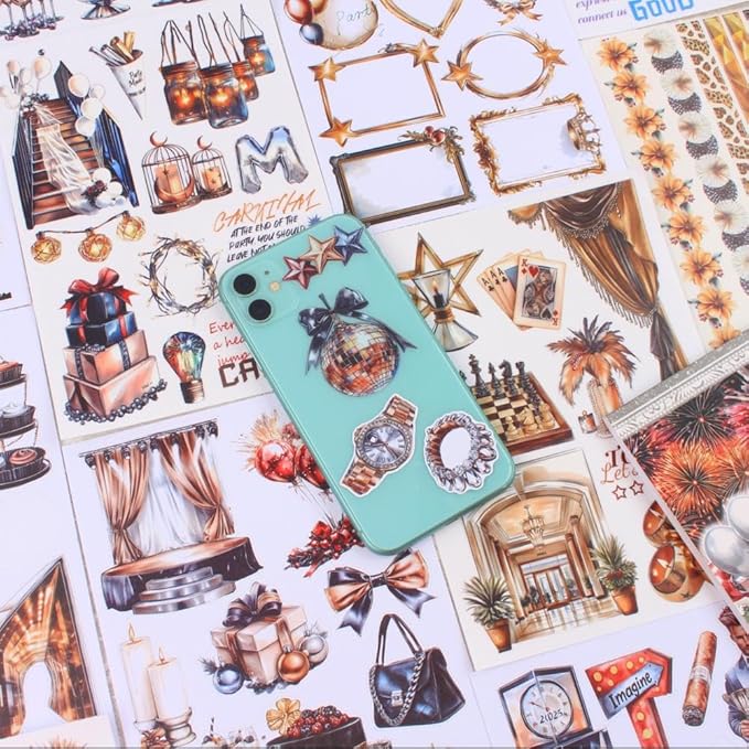 Dwpetzo Celebration Party Scene Scrapbook Sticker Book for Scrapbooking, 20 Sheets Pre-Cut PET Paper Washi Stickers for Journaling, Junk Journal Supplies, Craft Arts, Albumn, Bujo