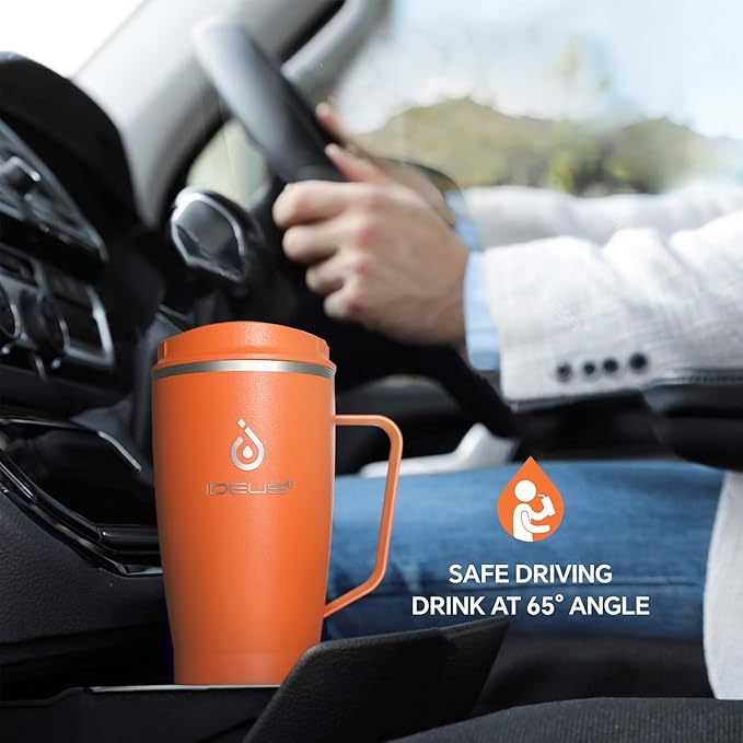 Ideus 32 oz Tumbler with Handle and Straw, Vacuum Insulated Stainless Steel Travel Mug, 100% Leakproof, Cup Holder Friendly, Orange