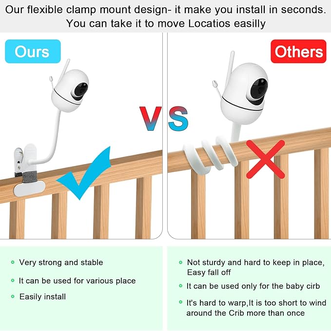 15.7 inches Baby Monitor Mount Compatible with HelloBaby HB6560/HB65/HB6550/HB6550 pro/HB66/HB248,ANMEATE SM935E Baby Monitor Camera Flexible Clip Clamp Mount Long Gooseneck Arm