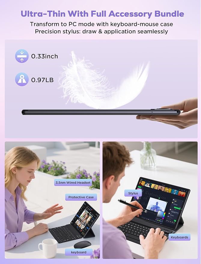 DEZLTID 2025 Tablet 10.4 inch Android 15 Tablets with Keyboard Stylus Mouse: 2K IPS Tablette (2000x1200), 36GB+256GB(1TB TF), 5G/2.4G Dual WiFi, 8-Core 1.6GHz, 8000mAh,8+13MP, Widevine L1- Black