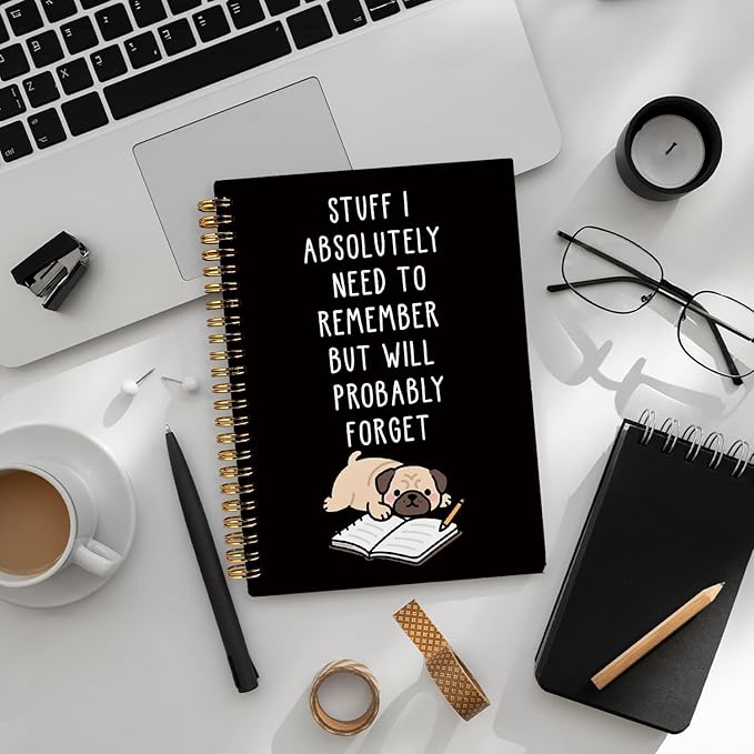 LIANGW Funny Pug Notebook Journal Gifts for Women & Men, Gifts for Pug Lovers Notebooks for Women, Funny Human Resources Gifts Journal for Coworkers, Black Hardcover Spiral Notebook 5.5x8.3 Inch
