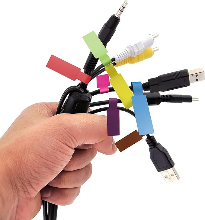 Kenco Cable Labels - 240 Labels 12 Sheets, 10 Colors Waterproof Cord Labels - Write on Stickers Tear and Liquid Resistant for Color Coding and Identification -Made in The USA (240 Labels)