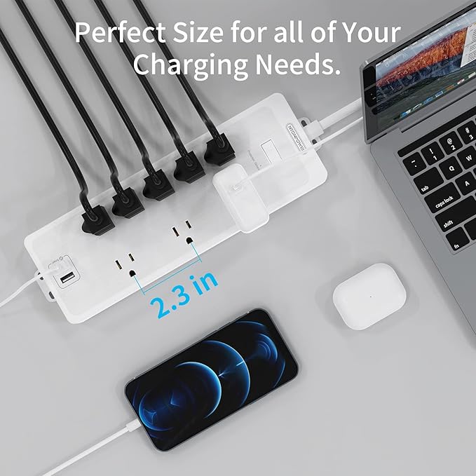 Surge Protector Power Strip 10 ft Cord, NTONPOWER Heavy Duty Extension Cord 10 ft, 8 Outlets and 2 USB Ports, Flat Plug, 1875W/15A 1700 Joules, Wall Mountable for Home Office, Dorm Essentials White