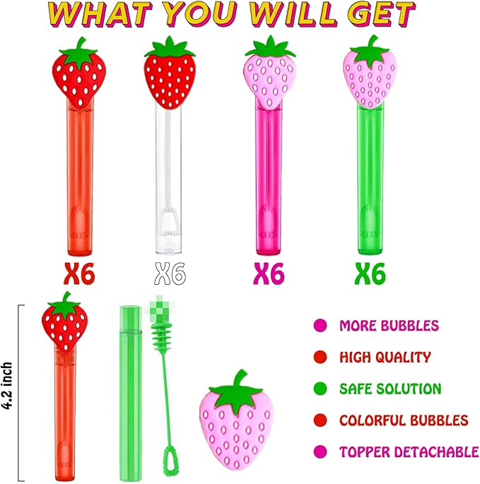 Strawberry Party Favors,24Pcs Strawberry Bubble Wands for Kids,Sweet Berry Bubble Wand for Birthday Party Supplies,Pinata Baby Shower Goodie Bag Stuffers Gift