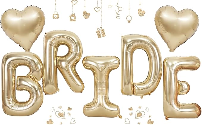 40inch Champagne Gold BRIDE Letter Balloons, Giant Light Gold Bride Foil Helium Balloon Banner with Heart Balloon for Bride to Be Wedding Engagement Bridal Shower Gold Bachelorette Party Decoration
