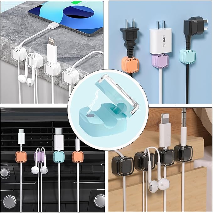 IFNOW 6 Pack Magnetic Cable Clips Cord Organizer Blue Self Adhesive Cord Holder Under Desk Cable Management for Home,Office,Car,Desk,Nightstand