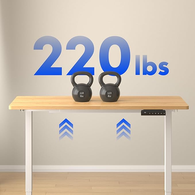 FLEXISPOT E3 Dual Motor Electric Standing Desk 48 x 24 Sit Stand Up Desk, Holds 220 lbs, Adjustable Height w/ Memory Presets, One-Piece Maple Desktop & White Frame, Ships in 2 Boxes
