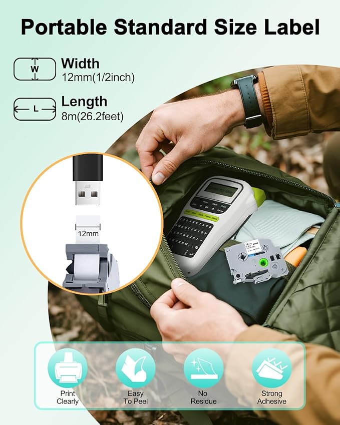 Ptouch Tape TZe231 TZe131 431 531 631 731,Replacement for Brother Label Maker Tape 12mm 0.47 Laminated White/Clear/Color P Touch Label Tape Work for Brother PT-D210 PTH110 PTP300BT PTD400