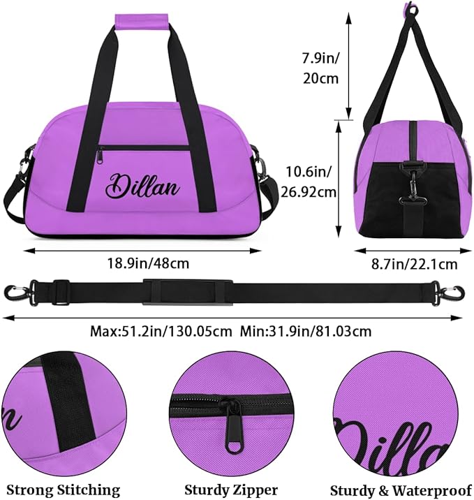 Custom Name Gym Duffel for Kids,Personalized Sports Bag Lightweight Gym Bags for Boys & Girls,Fitness Travel Weekender for Travel, Workout Magenta