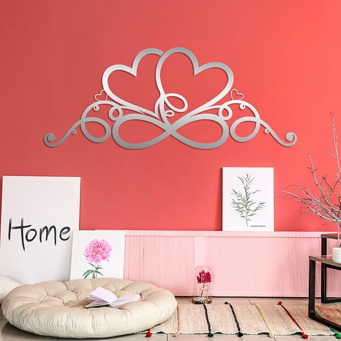 Infinity Heart Metal Wall Art, Infinity Heart Wall Decor, Double Infinity Heart Metal Sign, Love Sign Wall Decor, Infinity Sign Wall Decor, Metal Love Wall Decor, Geometric Wall Art (White, 24"x10"/60x24cm)
