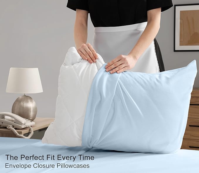 RUVANTI 100% Cotton Split King Sheets Sets for Adjustable Bed, 5 PCs, Soft & Breathable Percale Weave Bedding, Deep Pocket 16", Hotel Standard, Crisp Cool Feel & Durable, Dyed Sheet, Baby Blue