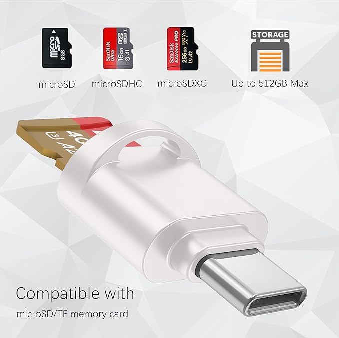 USB C Micro SD Card Reader for Android Phone, Camera, Laptop with Keychain, Mini Metal Type-C Card Reader (Silver)