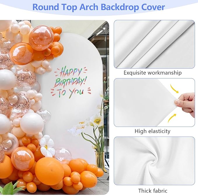 Metal Arch Backdrop Stand and Cover Set 6.6 ft, Wedding Arch Stand with White Cover for Party, Birthday, Wedding, Bridal Shower, Baby Shower (White, 6.6 ft)