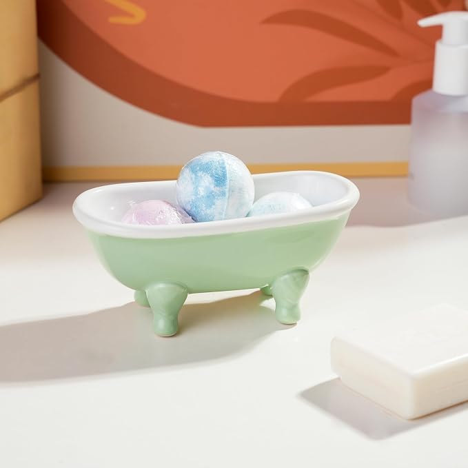 5.7" Ceramic Mini Clawfoot Bathtub Bar Soap Dish, Decorative Bar Soap Holder for Shower, Bathroom & Kitchen Sink (Yellow)