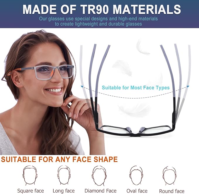 BLOEXCLU 4 Pack Progressive Multifocus Reading Glasses for Men Women TR90 Sports Style Anti-Blue Light Computer Readers